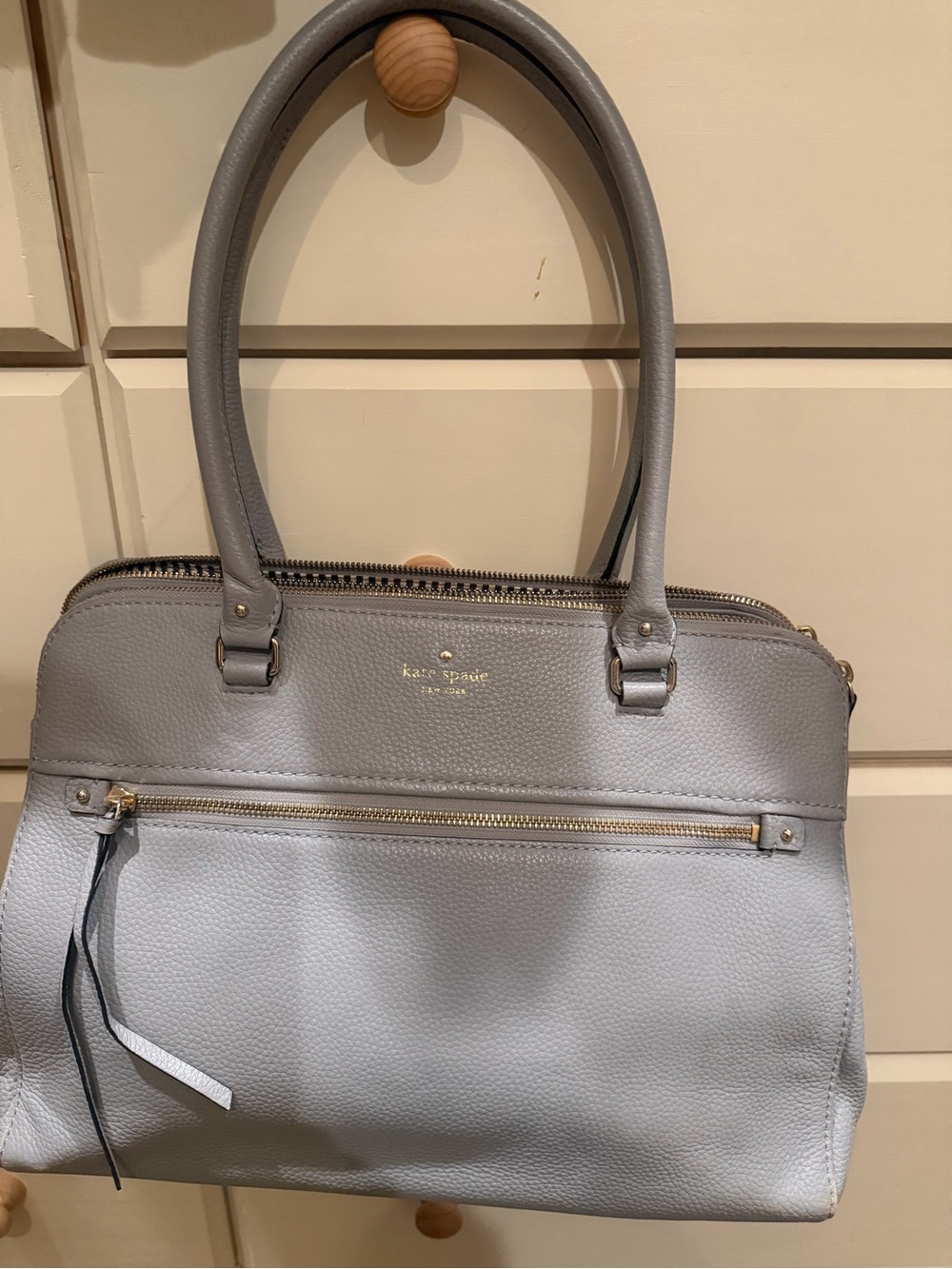 Kate Spade New York Pebbled Leather Satchel – Light Gray/Dove Grey